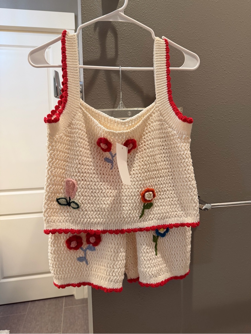 Cream Crochet Floral Tank & Shorts Set